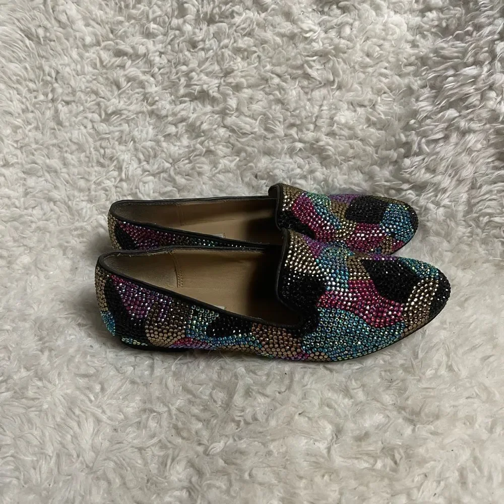 Steve Madden synthetic Multi color Rhinestones loafers leather soles SZ7